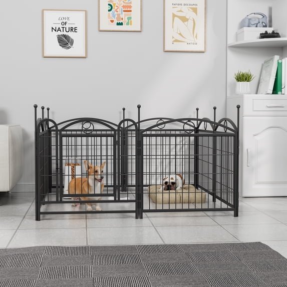 Outdoor Metal Dog Playpen, Powder Coated Anti-Rust Pet Fence, DIY Foldable Dog Exercise Pen with Lockable Door for Yard Garden Indoor, Suitable for Dogs Cats Rabbits