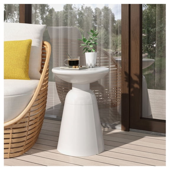 Outdoor Metal End Table - Large 15 Inch Round Patio Side Table - Modern Pedestal Accent Table for Garden, Deck, Porch - Powder Coated Iron