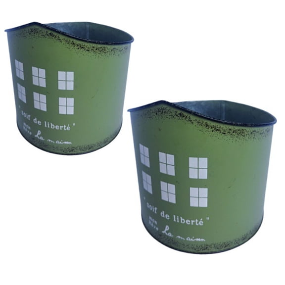 Outdoor Metal Flower Pots Set Of 2 Rusted Iron Containers For Balcony Cultivation Antique Design With Protective Coating