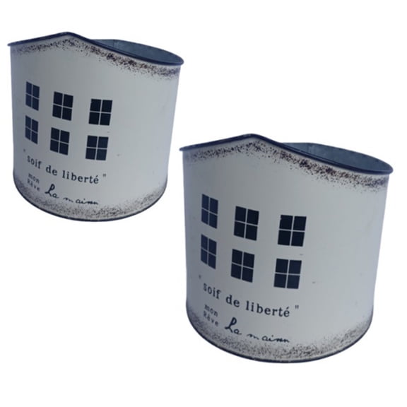 Outdoor Metal Flower Pots Set Of 2 Rusted Iron Containers For Balcony Cultivation Antique Design With Protective Coating