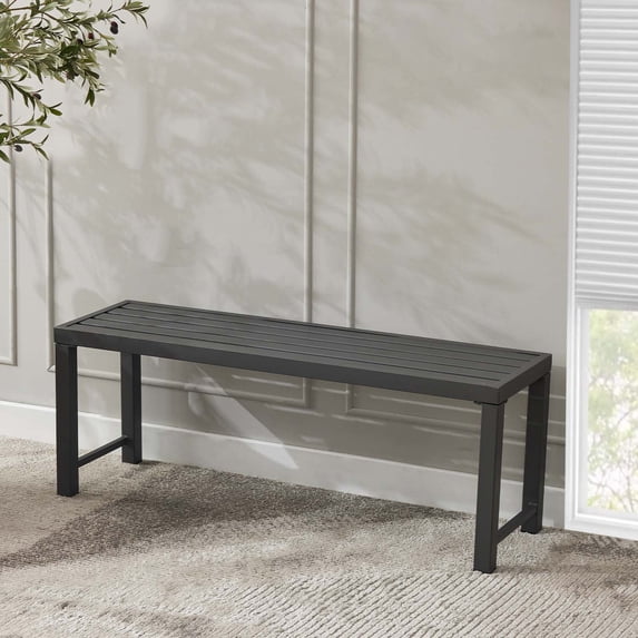 Outdoor Metal Garden Bench, Patio Backless Bench, Weatherproof Park Benches for Gardens, Patios, Gray