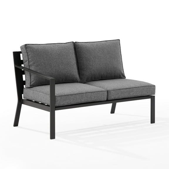 Outdoor Metal Loveseat - Patio Sectional Sofa - Matte Black & Charcoal
