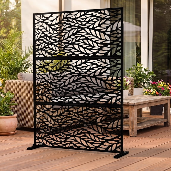 FOOWIN Outdoor Metal Privacy Screen Galvanized Decorative Screen, Black