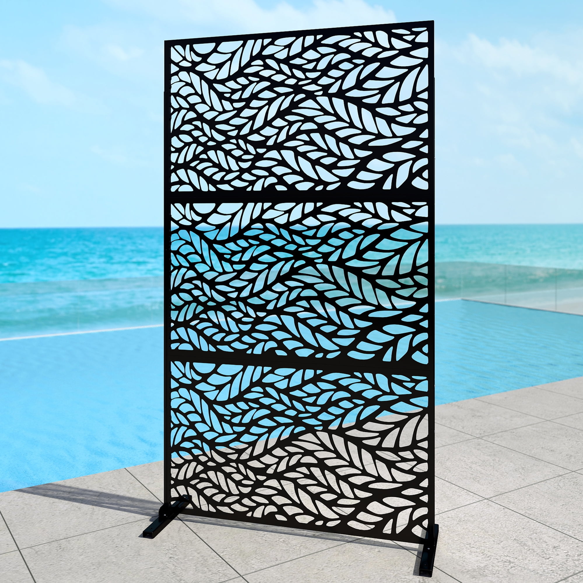 FOOWIN Galvanized Metal Privacy Screen Black Decorative Steel Panels