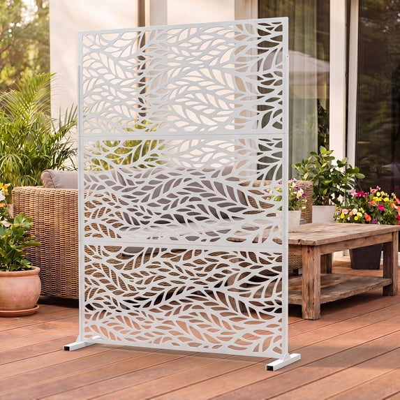 FOOWIN Outdoor Metal Privacy Screen Galvanized Decorative Screen, White