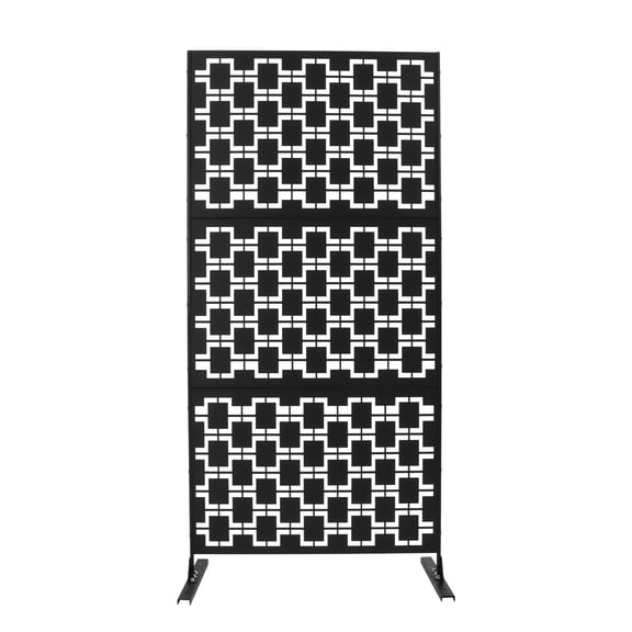 Outdoor Metal Privacy Screen with Stand, 35.4" W x 75" H Freestanding Metal Slatted Decorative Privacy Screen and Panels for Patio Garden Balcony Porch