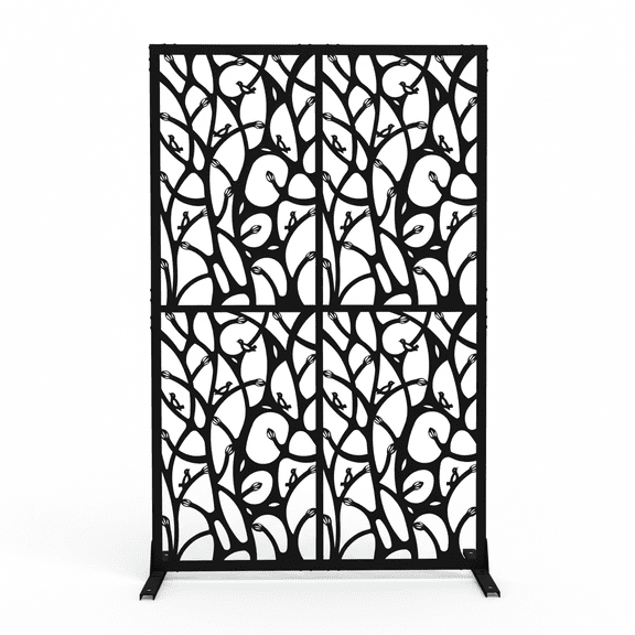 Outdoor Metal Privacy Screen W3.8Ft x H6Ft – Freestanding Room Divider for Balcony, Patio, and Garden – Black Bird Design