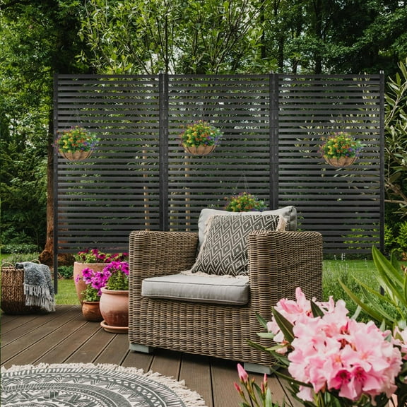 Outdoor Metal Privacy Screens 35" x 47", Decorative Privacy Panels, Outdoor Fence Trash Can Screens, Decoative Privacy Screen Fence Panels Freestanding for Outside Patio Garden Backyard, Brown