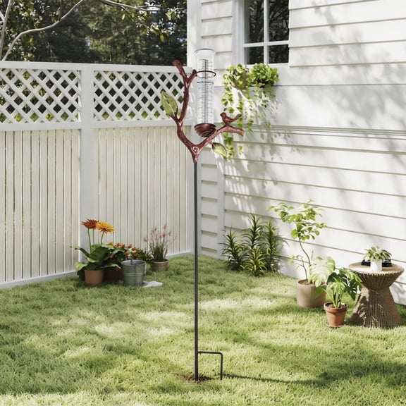 Outdoor Metal Rain Gauge with Stake 7 Inch Tube Rain Measure Gauge Decorative Branch Rainfall Measure Tool for Garden Lawn Patio
