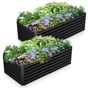 Outdoor Metal Raised Garden Bed,8x4x2ft Planter Box for Vegetables,Flowers,Herbs w/478 Gallon Capacity,Black, 2PCS