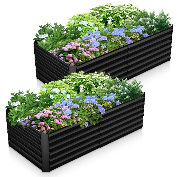 Outdoor Metal Raised Garden Bed,8x4x2ft Planter Box for Vegetables,Flowers,Herbs w/478 Gallon Capacity,Black, 2PCS