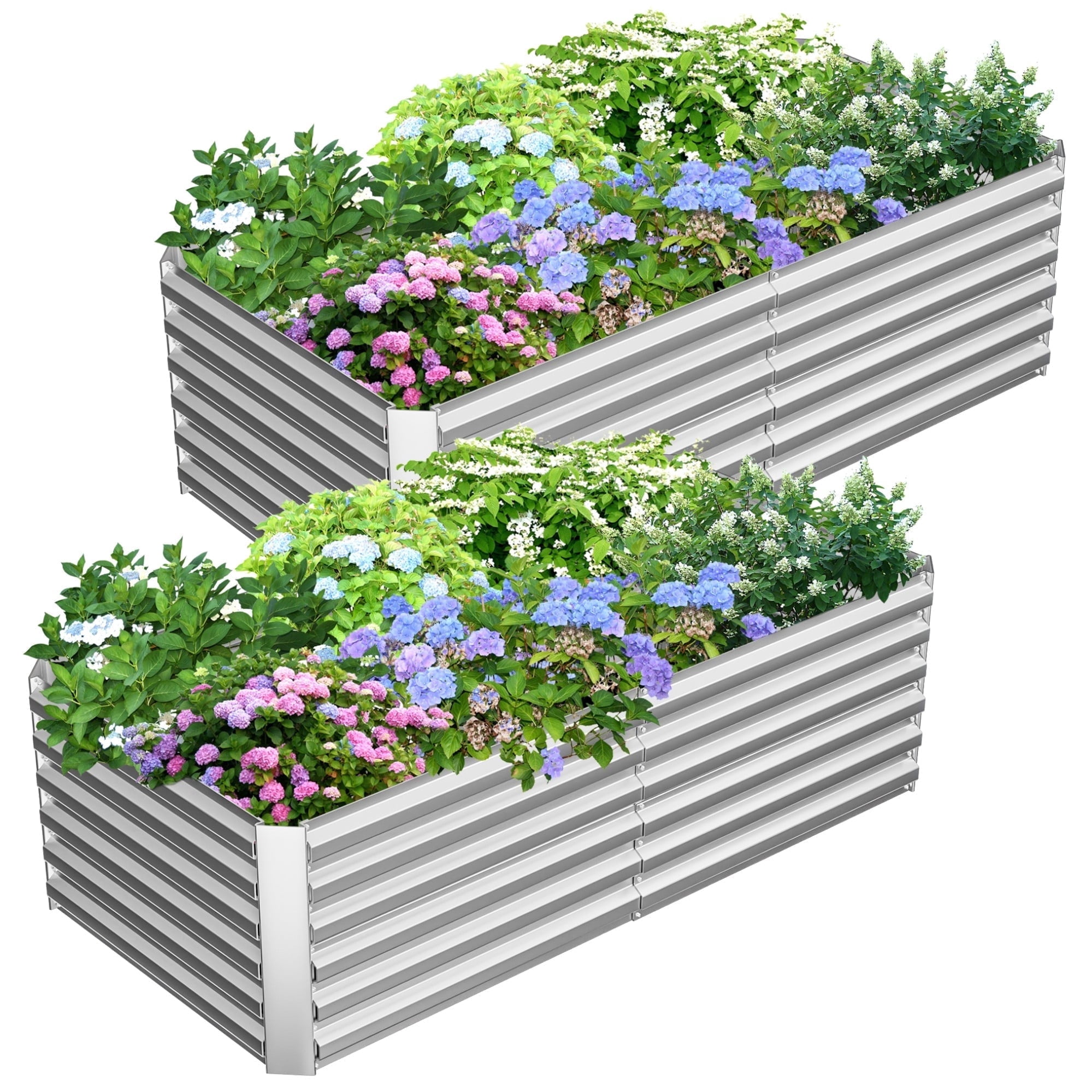 Outdoor Metal Raised Garden Bed,8x4x2ft Planter Box for Vegetables,Flowers,Herbs w/478 Gallon Capacity,Silver, 2PCS