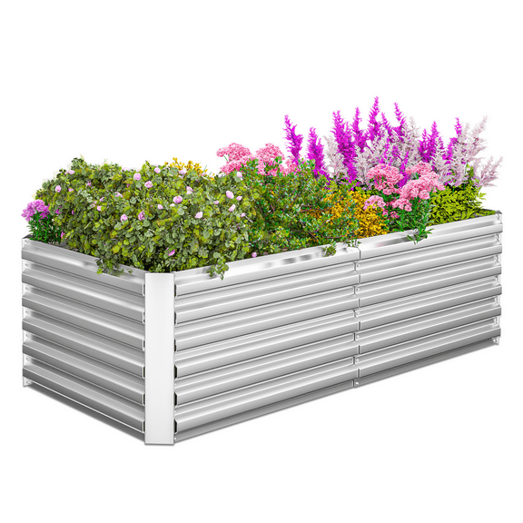 Outdoor Metal Raised Garden Bed,8x4x2ft Planter Box for Vegetables,Flowers,Herbs w/478 Gallon Capacity,Silver