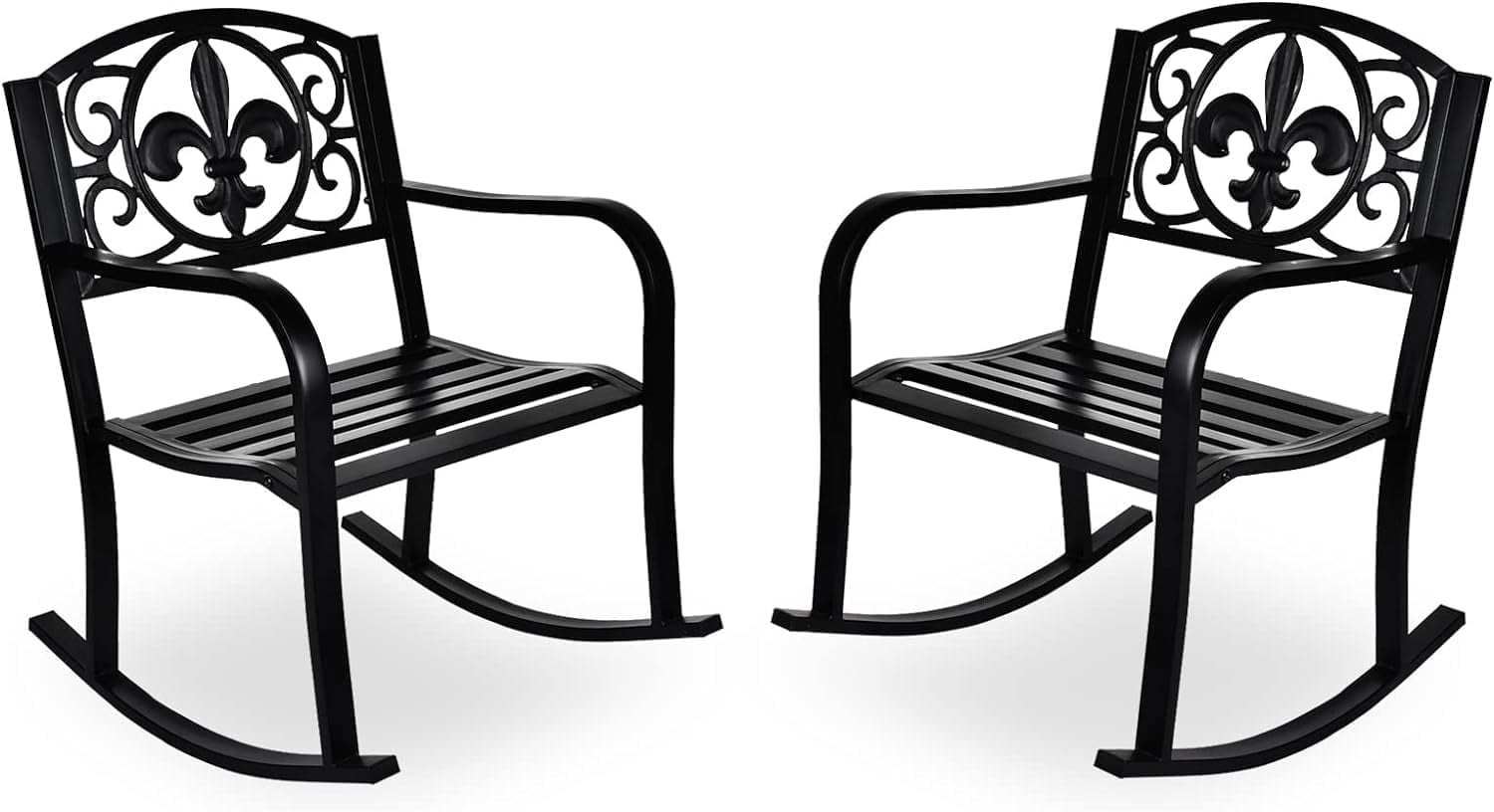 Outdoor Metal Rocking Chairs Set of 2, Swings Seating Black Rocker Cast ...