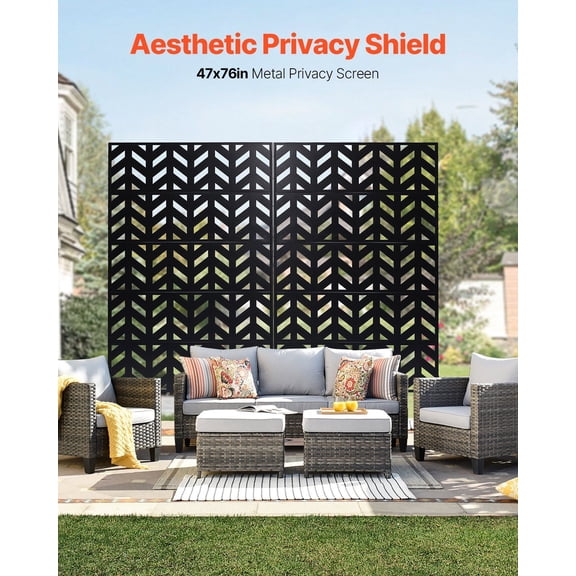 Outdoor Metal Screen Panel, 47" x 72" Folding Privacy Fence for Balcony, Porch, and Backyard Shade
