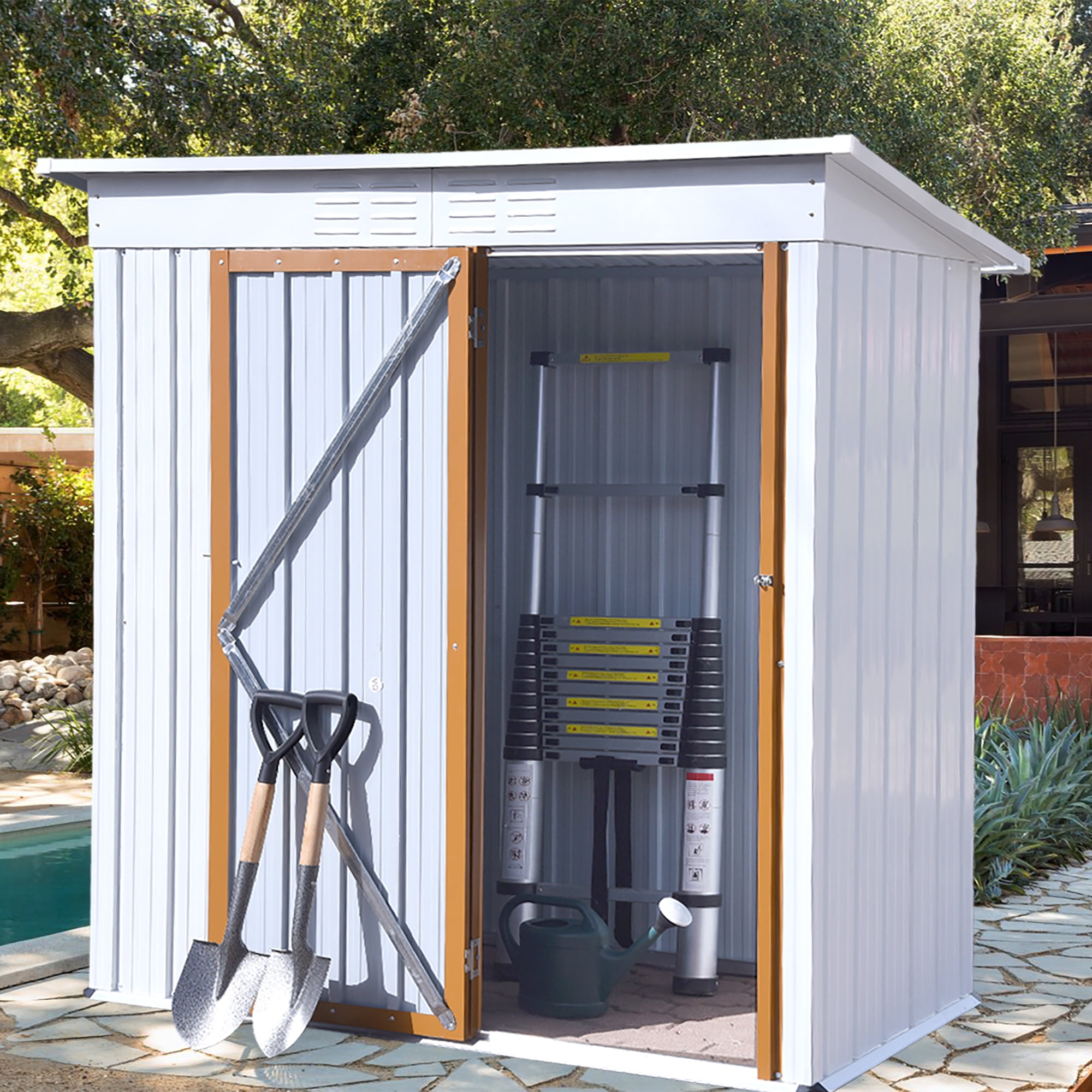 Outdoor Metal Shed, 5' x 3' Garden Shed for Tools, Patio Storage Shed with Lockable Door, Tool Storage Shed for Lawn, Patio, Backyard, L0023