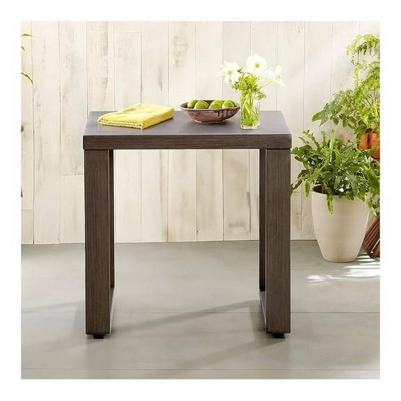 Outdoor Metal Side Table - 20"x 20" Small Square Coffee Table Patio Bistro Set Table Ideal Match for Patio Furniture, Wood-Looking Brown