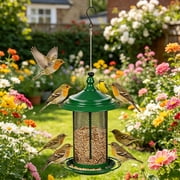 Outdoor Metal Squirrel Proof Bird Feeder, Large Capacity Hanging Seed Feeder with Adjustable Opening for Garden Yard Patio and Various Wild Birds