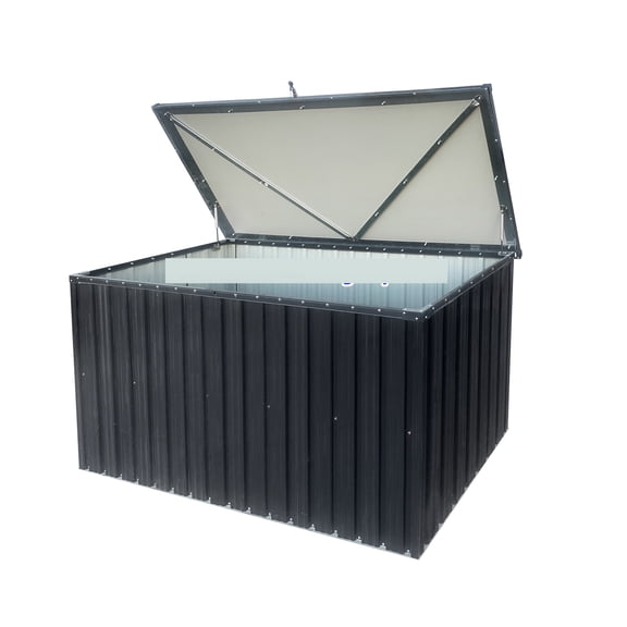 Outdoor Metal Storage Deck Box, Black Weatherproof Patio Storage Bench Box for Garden Patio Backyard Balcony