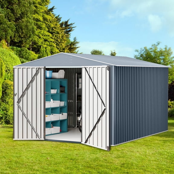 Outdoor Metal Storage Shed, 1x1 ft Metal Shed with Lockable Doors, Large Garden Tool Shed with Sturdy Frame Structure, for Backyard, Patio, Grey