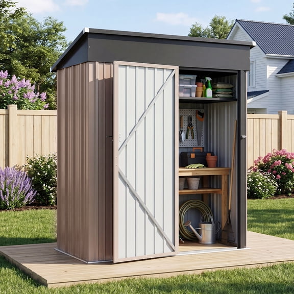 Outdoor Metal Storage Shed 5.1 x 2.7 FT - Heavy-Duty Metal Steel Tool Shed with Sloping Roof for Rain Runoff & Lockable Door for Security, Weatherproof Garden Storage Unit for Backyard, Patio, Lawn,