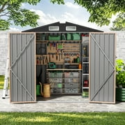 GVDV Metal Shed, 8 x 6 ft Metal Outdoor Storage Shed with Updated Frame, Lockable Doors & Waterproof, Brown