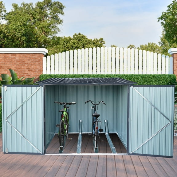 CarButler Outdoor Metal Storage Shed for Bicycle with 4 Bike Tracks Black