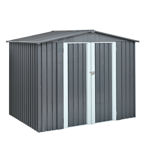 Outdoor Metal Storage Shed with Lockable Door for Garden Tools, Antique Dark Grey
