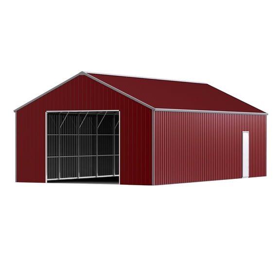 46 x 25 ft Metal Garage Shed, 14-Gauge Steel Frame with 26-Gauge Panels and Side Door for Vehicle and Equipment Storage