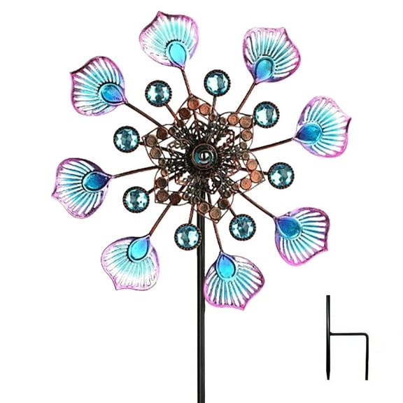 Outdoor Metal Wind Spinners Kinetic Wind Spinners with Stable Stake 90cm Peacock Tail Wind Spinners Metal Wind Mill for Garden Yard Patio Lawn Ornament Windmills