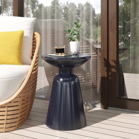 Dokea Outdoor Metal End Table - Large Piece, Blue - End Tables