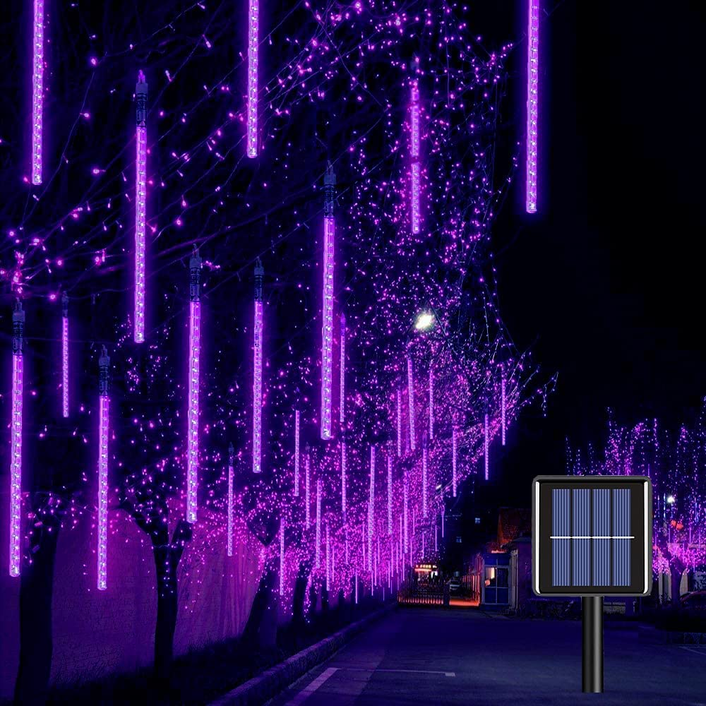 Outdoor Meteor Shower Rain Lights 11.8in, 8 Tubes, 144 LED Purple