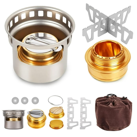 Outdoor Mini Alcohols Stove Camping, Portable Alcohol Burner With Stainless Steel Cross Stand, Storage Bag, Lightweight Tiny Brass Stove For Backpacking Emergency Camp Coffee Hiking Silver