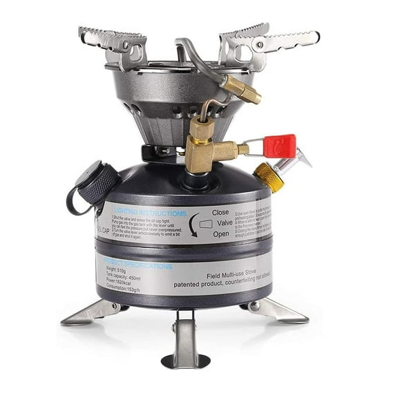 Outdoor Mini One-Piece Multi-Fuel Camping Gasoline Stove Burner BRS-12A Lightweight Portable Gasoline Stove for Cookout BBQ Fishing Picnic