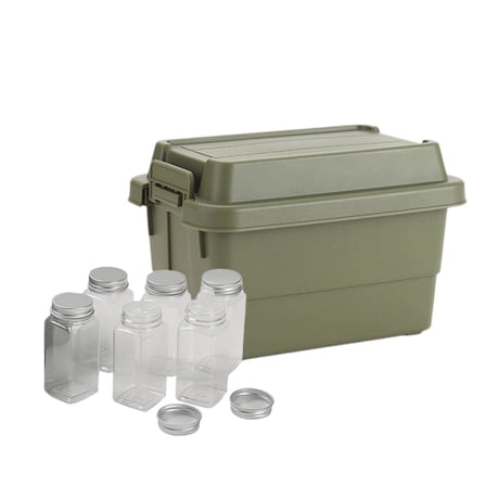 ‌Outdoor Mini Storage Box Set - 7-Piece Camping Spice Organizer with Bottles, Labels & Funnels‌