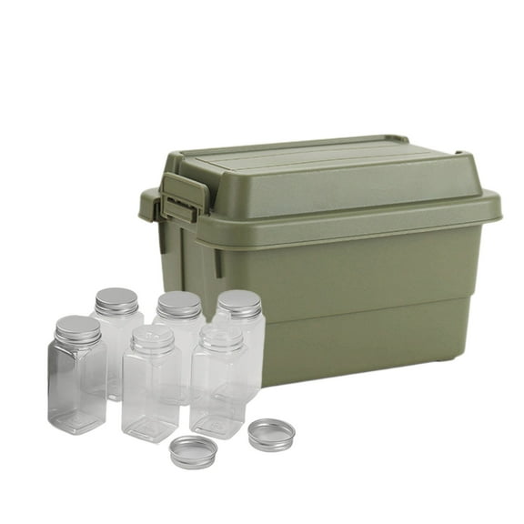 ‌Outdoor Mini Storage Box Set - 7-Piece Camping Spice Organizer with Bottles, Labels & Funnels‌