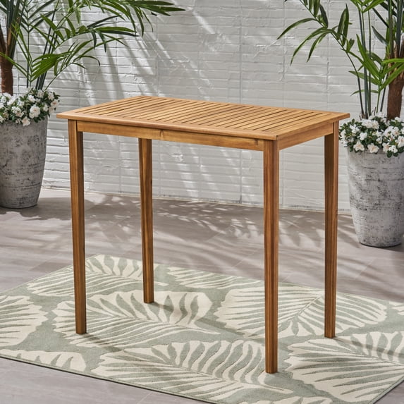 Outdoor Minimalist Acacia Wood Rectangle Bar Table Dark Gray Finish Weather-Resistant Bar Height Easy Assembly Patio Table