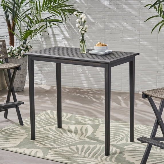 Outdoor Minimalist Acacia Wood Rectangle Bar Table Teak Finish Weather-Resistant Bar Height Easy Assembly Patio Table