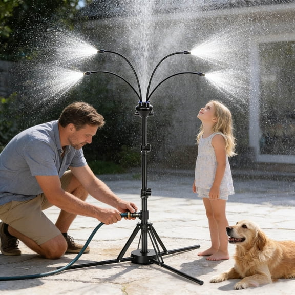 Outdoor Mister for Patio Cooling, Mist System with 4 Nozzles, 4-Way Water Mister, Portable Mister for Yard Pool Plant BBQ Kids Play,Adjustable 79-109 in Height