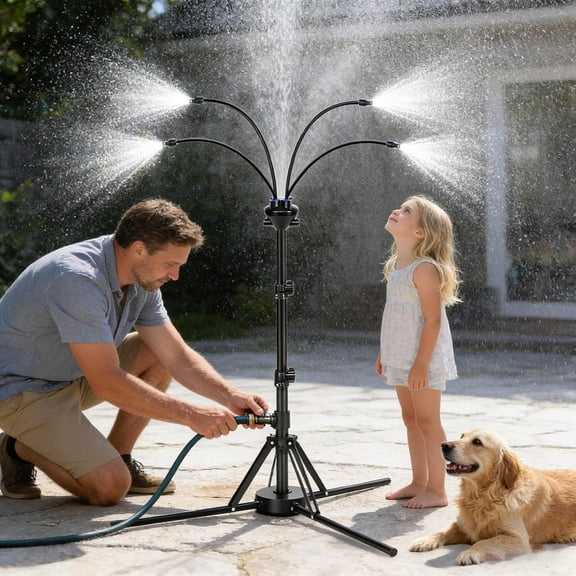 Outdoor Misting Cooling System, 360 Standing Tripod Base with 4 Brass Nozzles, Adjustable Standing Spray Atomizer for Patio Backyard Poolside (k)