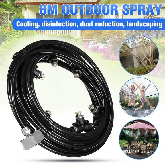 Outdoor Misting System 6/8M Water Sprinkler Patio Cooling Spray Kit PE Line 3/4 Inch Connector Energy Saving Low Cost Easy Install for Garden Humidification Greenhouse Landscaping