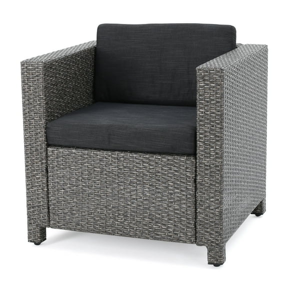 Outdoor Mixed Black Club Chairs with Dark Grey Water Resistant Cushions (Set of 4)