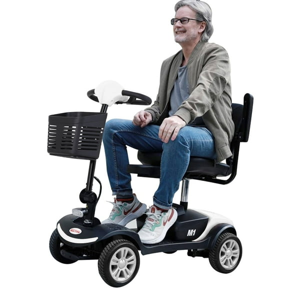 Outdoor Mobility Scooter for Senior, Heavy Duty Electric Scooters with 4 Wheel, Sliding Swivel Seat with Flip-Up Armrests for Adults, Easy Assembly, 300lbs, White, SS152