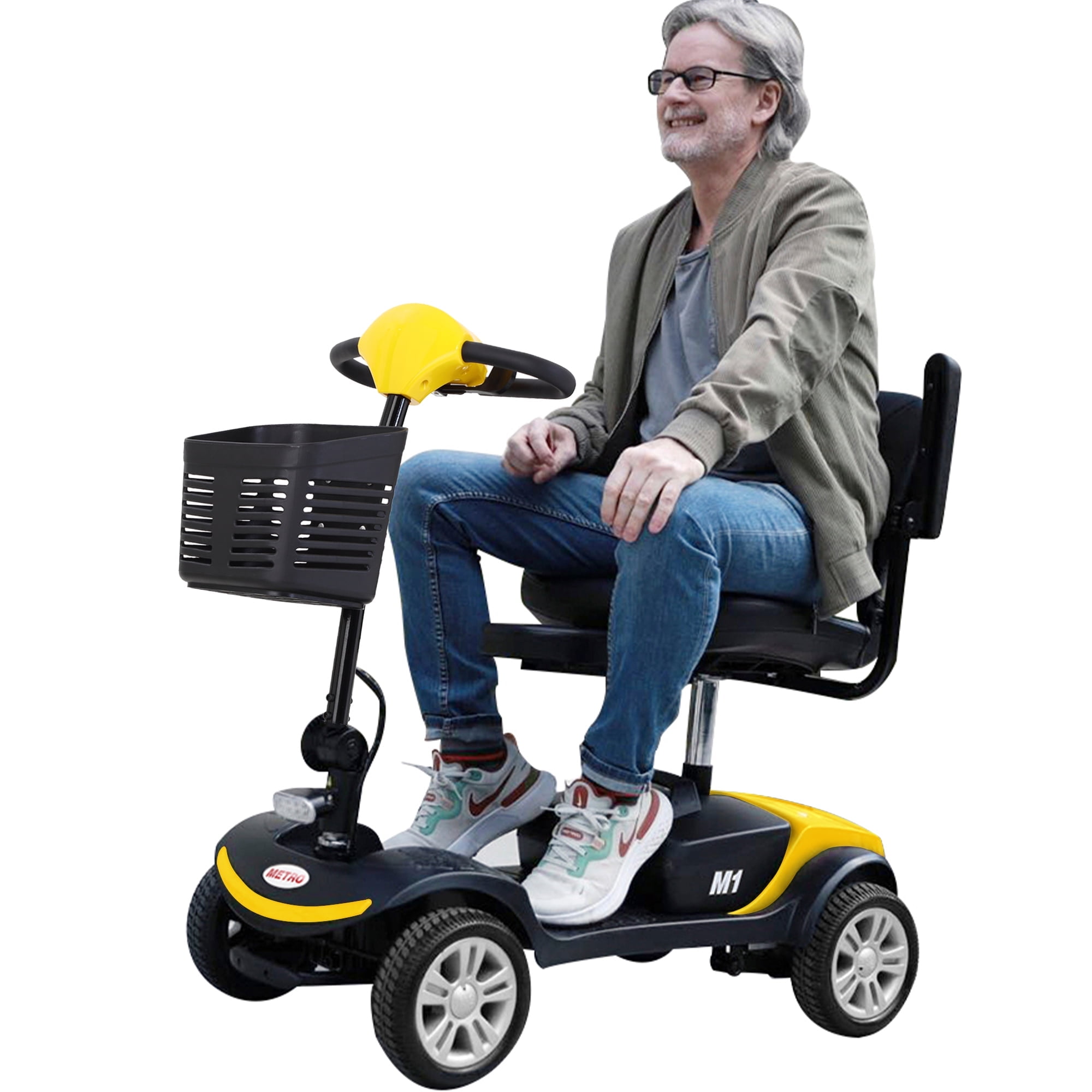 Outdoor Mobility Scooter for Senior, Heavy Duty Electric Scooters with 4 Wheel, Sliding Swivel Seat with Flip-Up Armrests for Adults, Easy Assembly, 300lbs, Yellow, SS142
