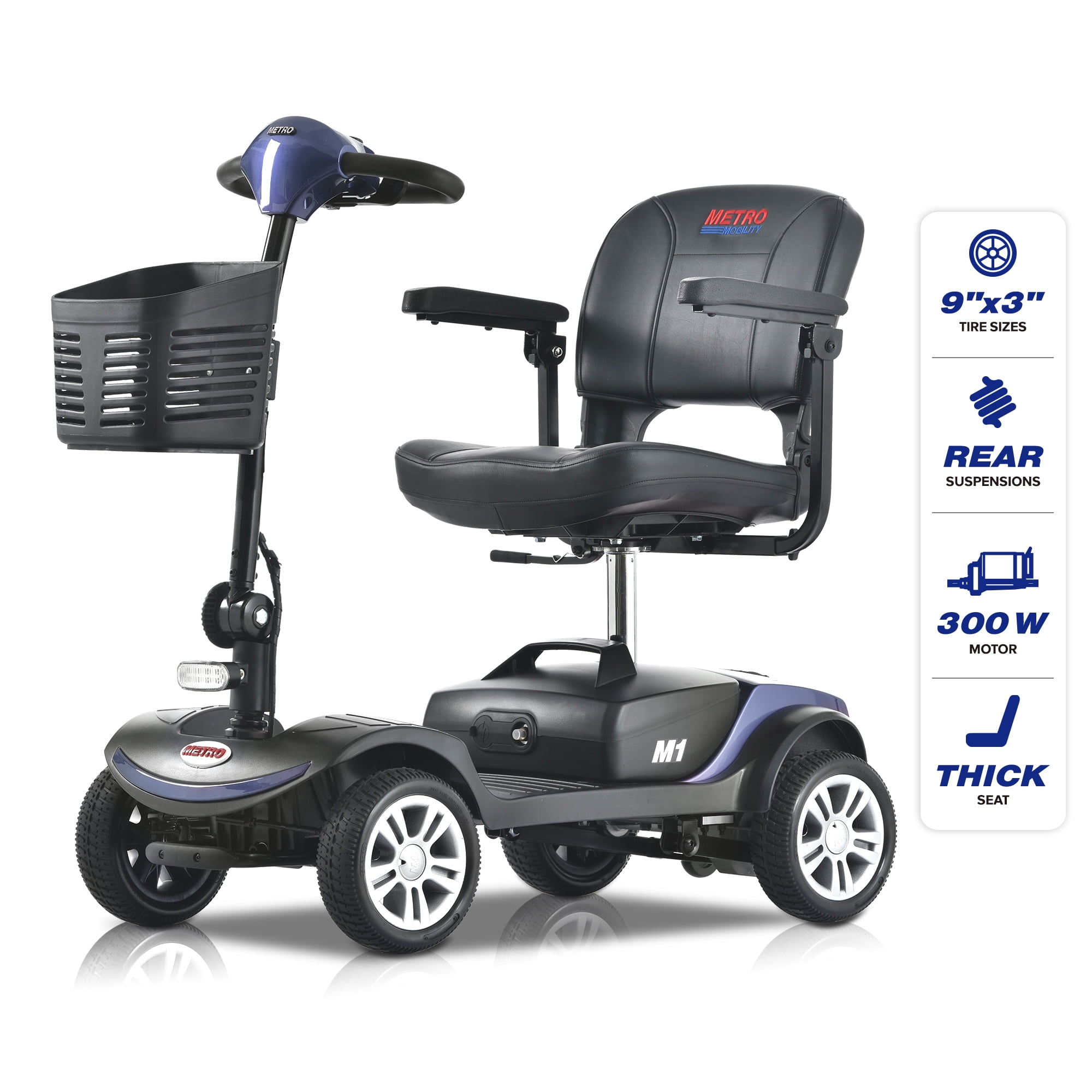 Outdoor Mobility for Adults & Seniors, Anti-Tip 4 Wheel Electrical with Headlights & Rear LED 300lbs, Blue - Walmart.com