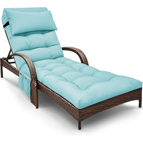 Outdoor Modern Chaise Lounge Cushion, Teal, 71 x 21 x 4 Inches, Waterproof Polyester, Cotton Fill, Non-Slip, Vacuum Packed