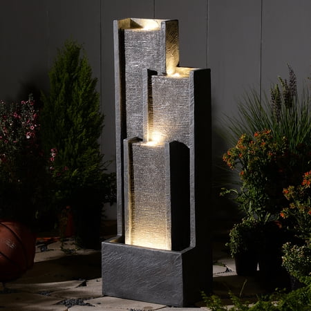 Outdoor Modern Waterfall Fountain Water Fall Fountains with LED Lights for Garden, Patio, Backyard, Deck, Porch and Home Decor