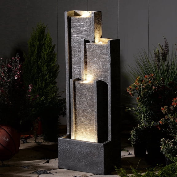 Outdoor Modern Waterfall Fountain Water Fall Fountains with LED Lights for Garden, Patio, Backyard, Deck, Porch and Home Decor