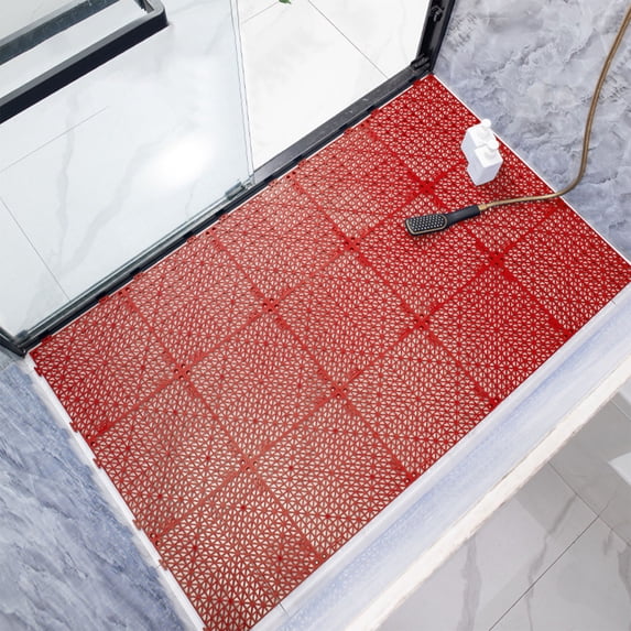 Outdoor Modular Deck Tiles - Interlocking, Slip-Resistant, Self-Draining, Durable Plastic Flooring, Easy Install - Pool Patio Pet Area Washer Pad (Red, 11.8x11.8in)