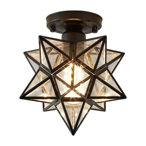 Black Crystal Star Ceiling Light 5 Point Design For Corridor Balcony Entryway, 9.84X7.87 Inches Pvc Lamp With Modern Decorative Lighting, 1.21Lbs Light Fixture